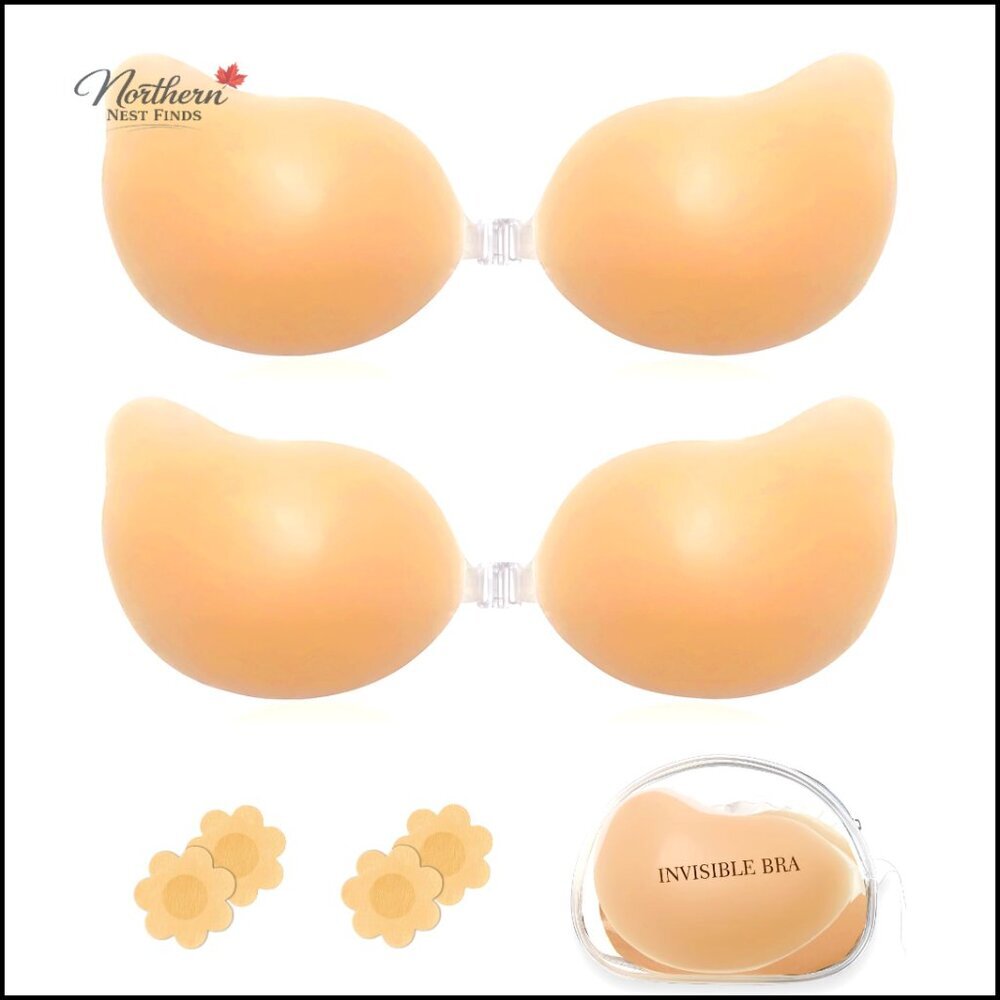 Sticky Bra 2 Pack Strapless Backless Adhesive Silicone with Nipple Covers